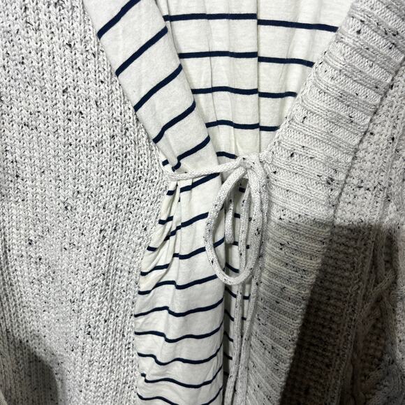 Talbots Sweater Coat Jacket White Gray Belted Lined Pockets Casual Comfy Cozy XL - Picture 6 of 9